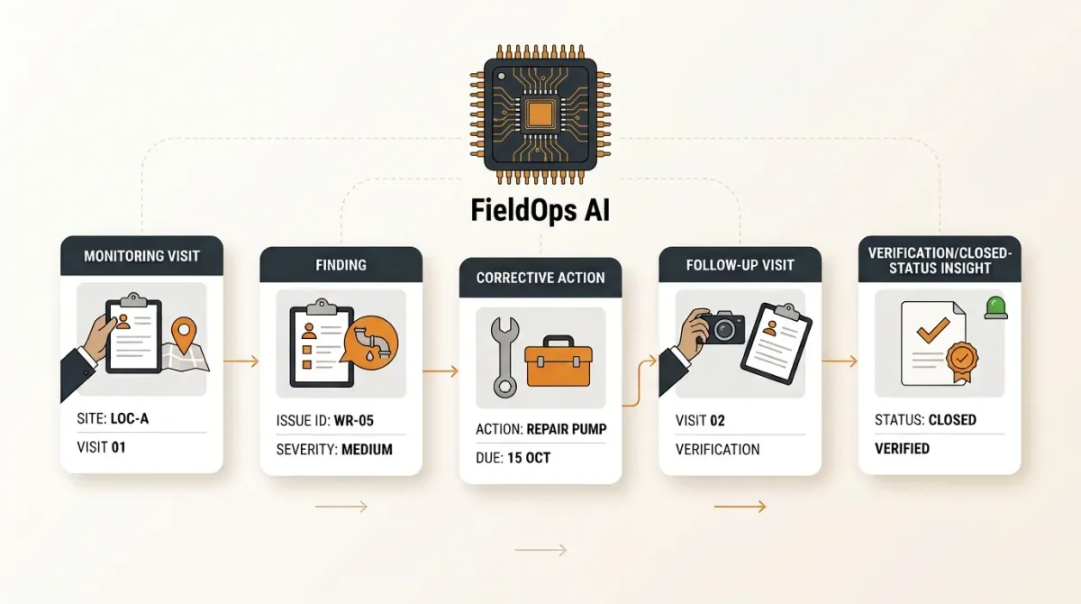 AI connecting monitoring findings with their related corrective actions and action status