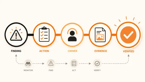 Monitoring finding progressing through assigned corrective action, evidence and verification to confirmed resolution.
