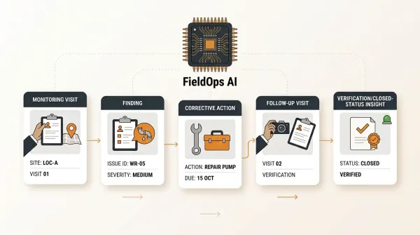 AI connecting monitoring findings with their related corrective actions and action status